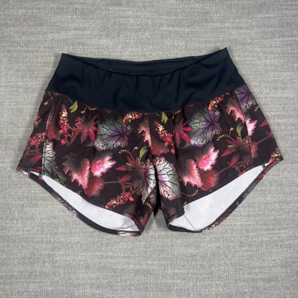 Oiselle Special Edition Roga Shorts Floral Leaf Print Black Pink Size 2 Active *